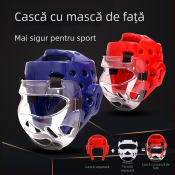 Protecție pentru cap pentru arte marțiale, cu vizieră facială și protecție a gâtului — karate, sanda, taekwondo, box (XS-XL)