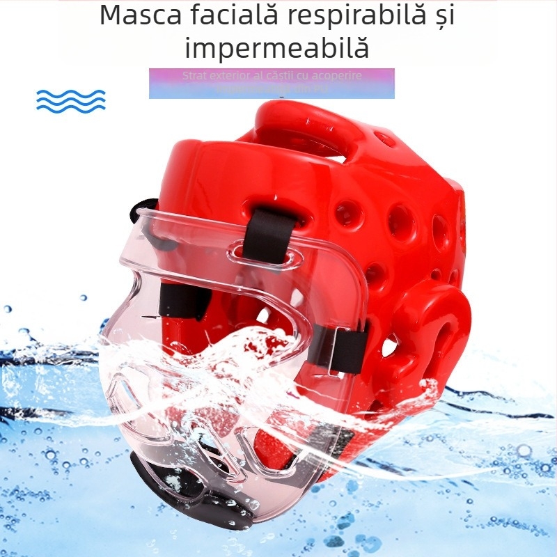 Protecție pentru cap pentru arte marțiale, cu vizieră facială și protecție a gâtului — karate, sanda, taekwondo, box (XS-XL)