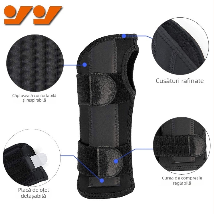 Protecție pentru încheietura mâinii cu placă de oțel și suport pentru palmă, reglabilă și demontabilă, pentru sport și fitness