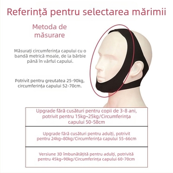 Centură triunghiulară reglabilă anti-sforăit, respirabilă, susținere pentru bărbie și formare a feței în formă de V