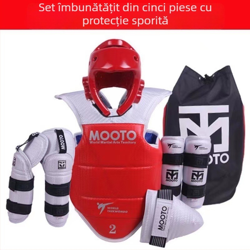 Echipament de protecție Taekwondo, cu protecții groase pentru luptă reală — protecții pentru torace, cap, genunchi, mâini și picioare