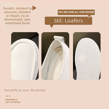 Pantofi dama din piele naturală, cu talpă groasă, fără șireturi, albi, respirabili, cu creștere a înălțimii, confortabili