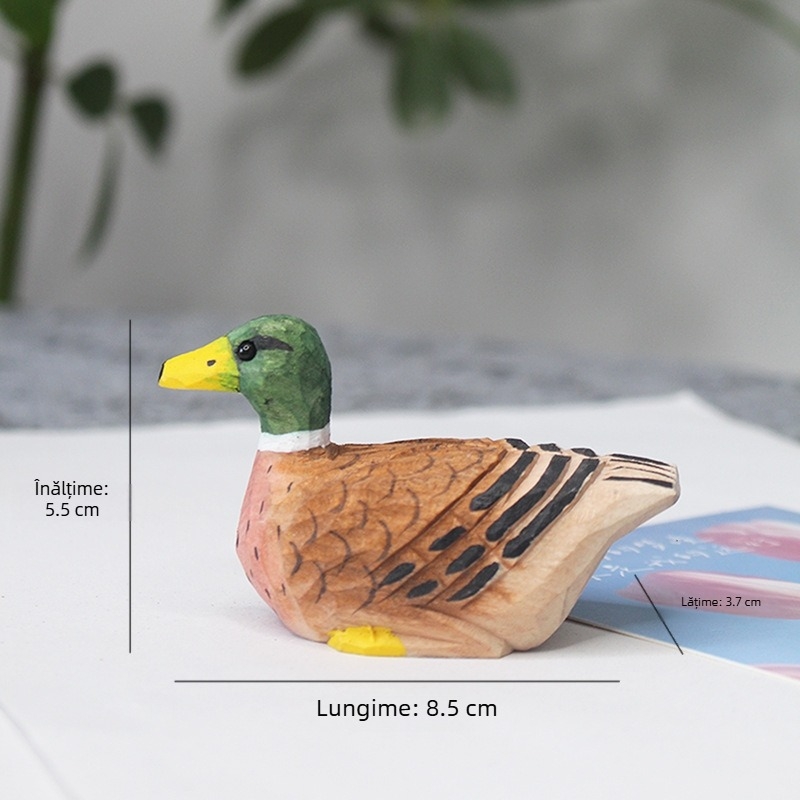 Ornament din lemn lucrat manual – rață sculptată cu clips pentru notițe, decor pentru living