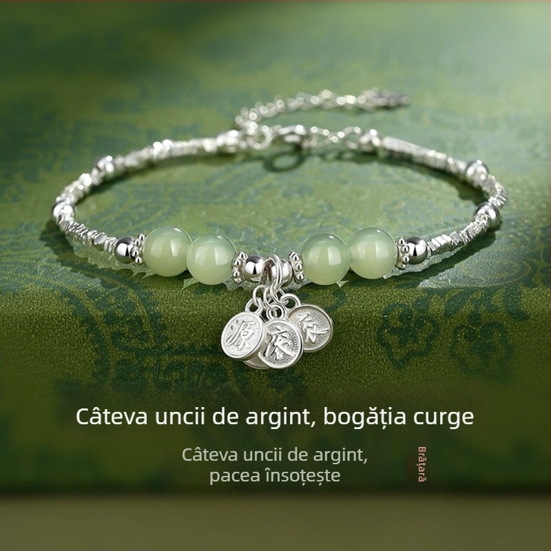 Brățară din argint fragmentat pentru femei, imitație de jad Hetian, brățară norocoasă 520