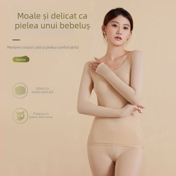 Set termic pentru femei, toamnă-iarna, fără cusături, strat de bază subțire, top și pantaloni