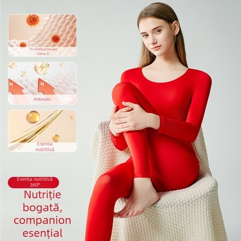 Lenjerie termică cu strat de bază din acid hialuronic pentru femei, roșu, ultra-subțire, înaltă elasticitate, set de top și pantaloni de toamnă