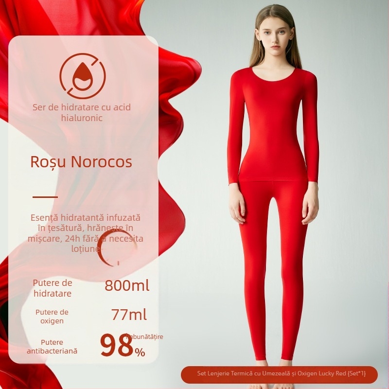 Lenjerie termică cu strat de bază din acid hialuronic pentru femei, roșu, ultra-subțire, înaltă elasticitate, set de top și pantaloni de toamnă