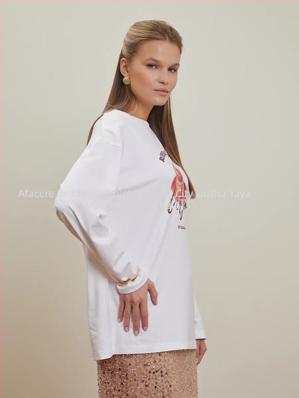 Tricou de bumbac 100% cu mânecă lungă, toamnă 2025, croială lejeră, stil european și american, top casual pentru femei