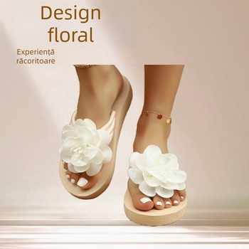 Sandale flip-flop dama, mărime plus, cu design floral, talpă groasă, pantofi de plajă ușori pentru vară