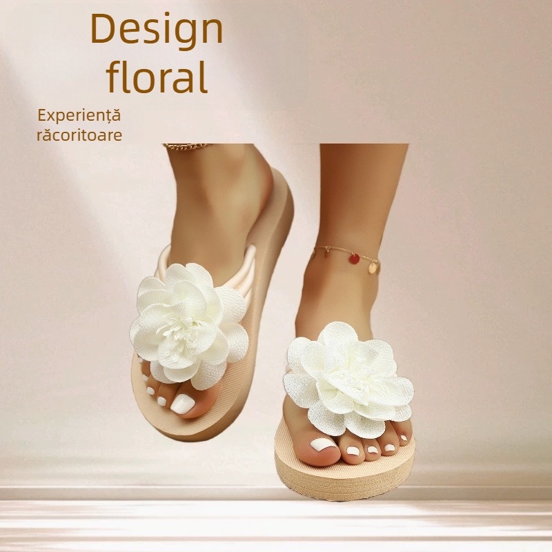 Sandale flip-flop dama, mărime plus, cu design floral, talpă groasă, pantofi de plajă ușori pentru vară