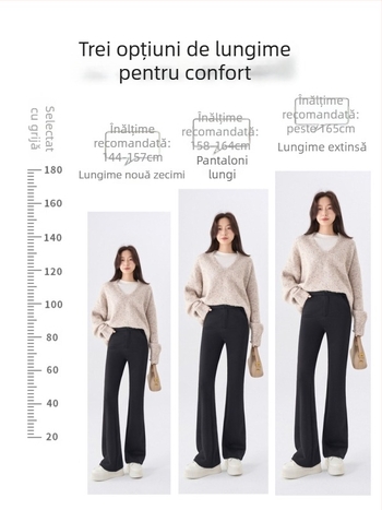 Pantaloni evazați pentru femei cu fermoar frontal, talie înaltă, elastici