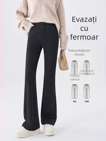 Pantaloni evazați pentru femei cu fermoar frontal, talie înaltă, elastici
