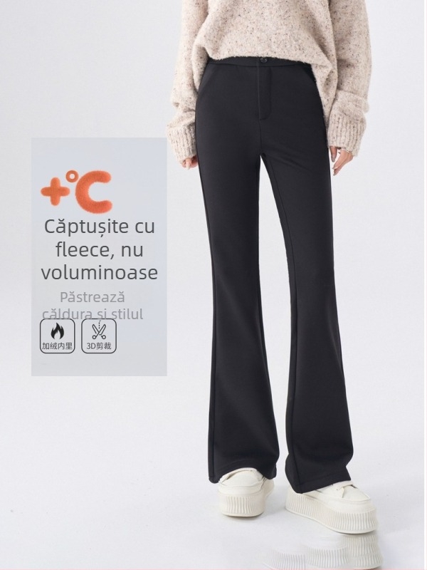 Pantaloni evazați pentru femei cu fermoar frontal, talie înaltă, elastici
