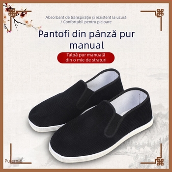 Pantofi slip-on negri din corduroy, talpă plată, pentru bărbați și femei – casual/muncă