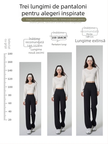 Pantaloni casual pentru femei, cu fleece, talie înaltă și croială ușor evazată, stil japonez-coreean