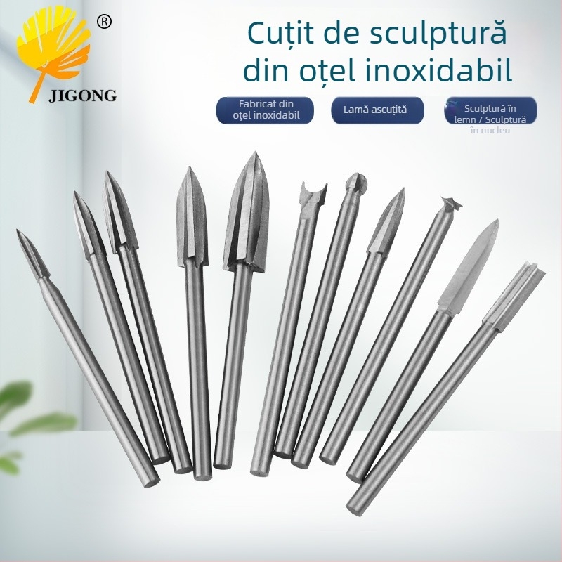 Freza de prelucrare a lemnului cu trei lame, cuțit miniatural de sculptură din nuc, set de unelte pentru sculptură în lemn, cuțit de sculptură pentru rădăcini