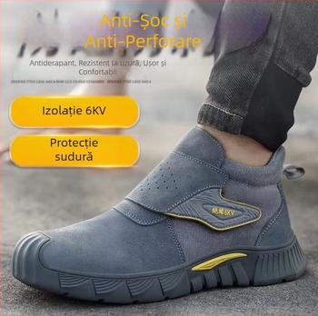 Pantofi de protecție cu vârf din oțel, înalți, respirabili, rezistenți la uzură, antiderapant, antișoc, anti-perforație, rezistenți la căldură