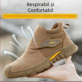 Pantofi de protecție cu vârf din oțel, înalți, respirabili, rezistenți la uzură, antiderapant, antișoc, anti-perforație, rezistenți la căldură