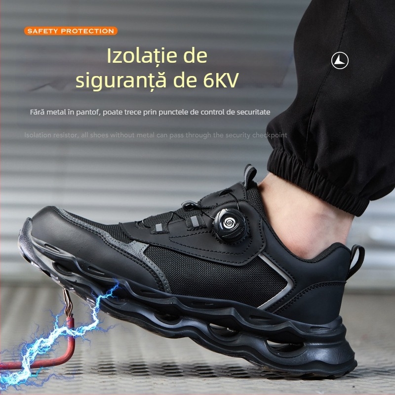 Pantofi de protecție pentru bărbați, vârf din oțel, rezistenți la impact și perforare, ușori, antiderapante pentru ateliere