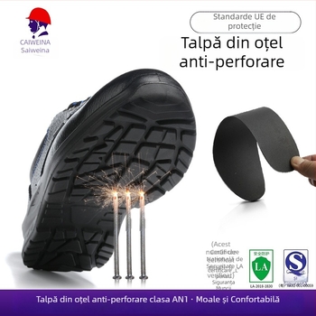 Saivina Pantofi de protecție pentru bărbați, cu vârf din oțel, rezistenți la lovire și perforare, impermeabili, rezistenți la ulei, anti-alunecare, respirabili