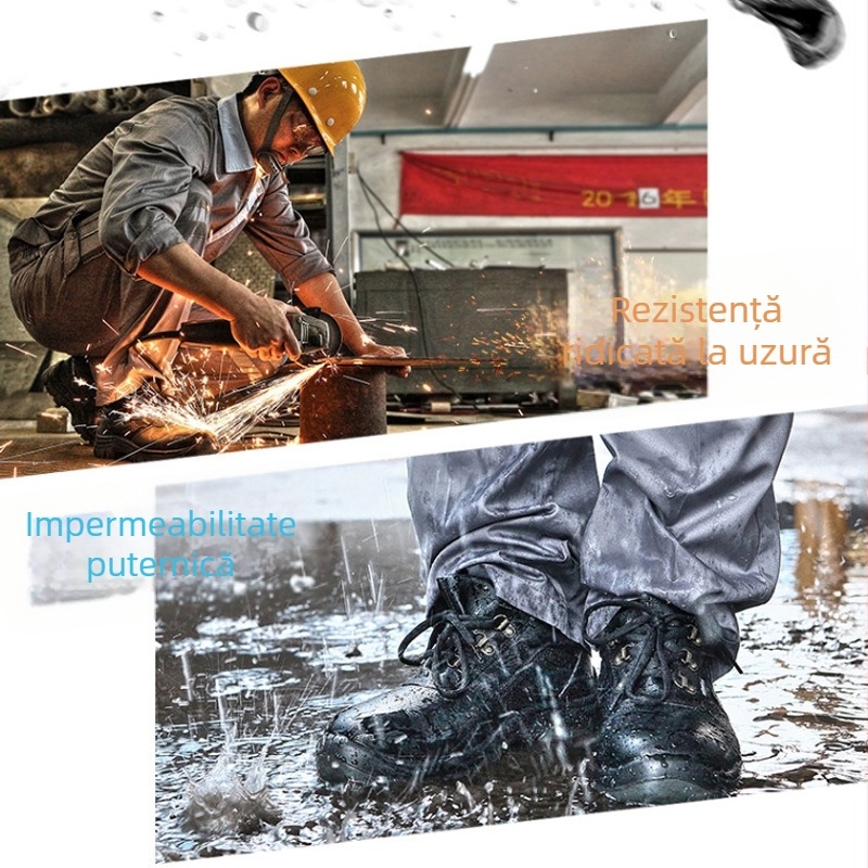 Saivina Pantofi de protecție pentru bărbați, cu vârf din oțel, rezistenți la lovire și perforare, impermeabili, rezistenți la ulei, anti-alunecare, respirabili