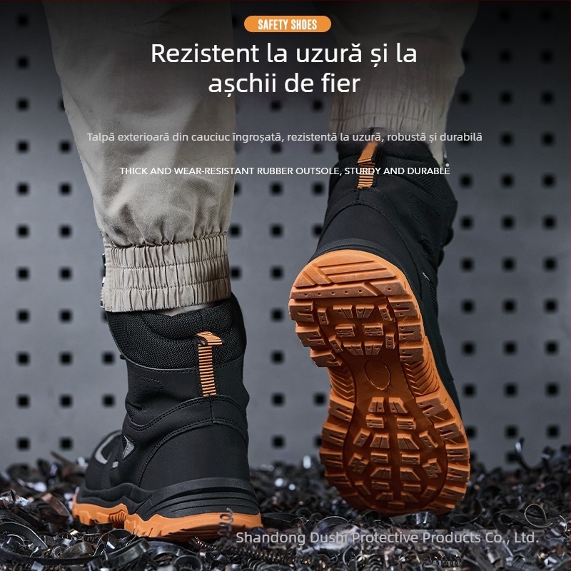 Încălțăminte de protecție cu vârf din oțel lăţit, protecție împotriva loviturilor și perforării, talpă din cauciuc antiderapant, încălțăminte de drumeție cu gleznă înaltă și benzi reflectorizante