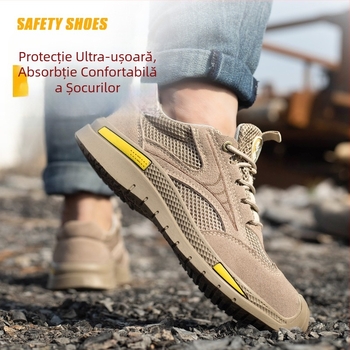 Pantofi de protecție pentru bărbați, patru anotimp, pentru șantier, vârf din oțel, protecție împotriva zdrobirii și perforării, ușori și respirabili, izolați la 6 kV.