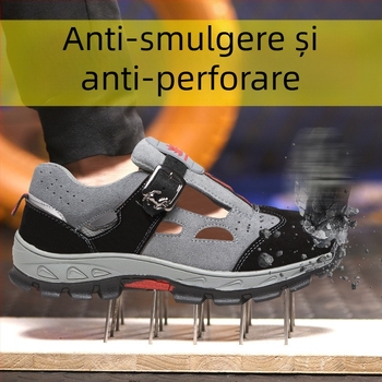 Pantofi de protecție pentru bărbați, cu vârf de oțel, din piele întoarsă, respirabili pentru toate anotimpurile, ușori, rezistenți la impact și perforare