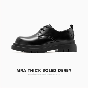 Pantofi Derby pentru bărbați din piele de vită, talpă groasă, vârf pătrat, stil britanic, pantofi din piele pentru afaceri și casual.