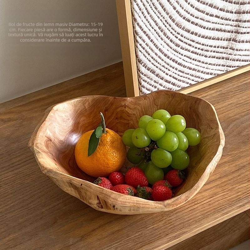 Farfurie de fructe din lemn masiv, design sculptat în rădăcină, bol de servire din lemn natural