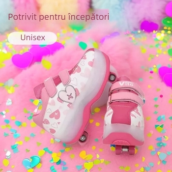 Dzdx Patine cu rotile pentru copii, desene animate, patru roți, pentru începători
