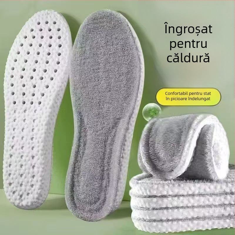 Insoles sport cu căptușeală fleece pentru iarnă – calde, confortabile, unisex, talpă groasă din bumbac pentru perioade îndelungate de stat în picioare