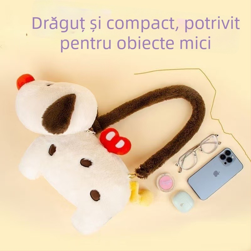 Cățeluș drăguț din pluș cu geantă crossbody și buzunar pentru monede