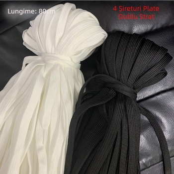 4 șireturi plate dublu-strat, groase, negre și albe, poliester, lungime 80 cm, lot 1000 de bucăți