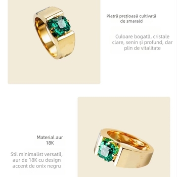 Inel din aur 18K cu safir și smarald, design unisex