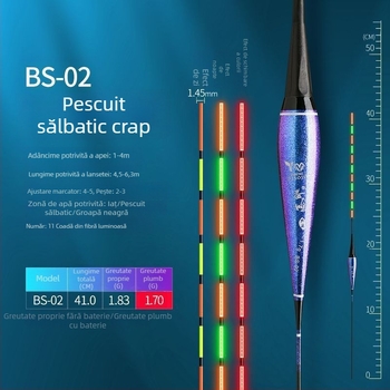 Plută de pescuit cu culoare care se schimbă și iluminare de noapte, corp de cameleon, plută electronică de înaltă sensibilitate, senzor de gravitație, utilizare zi-noapte