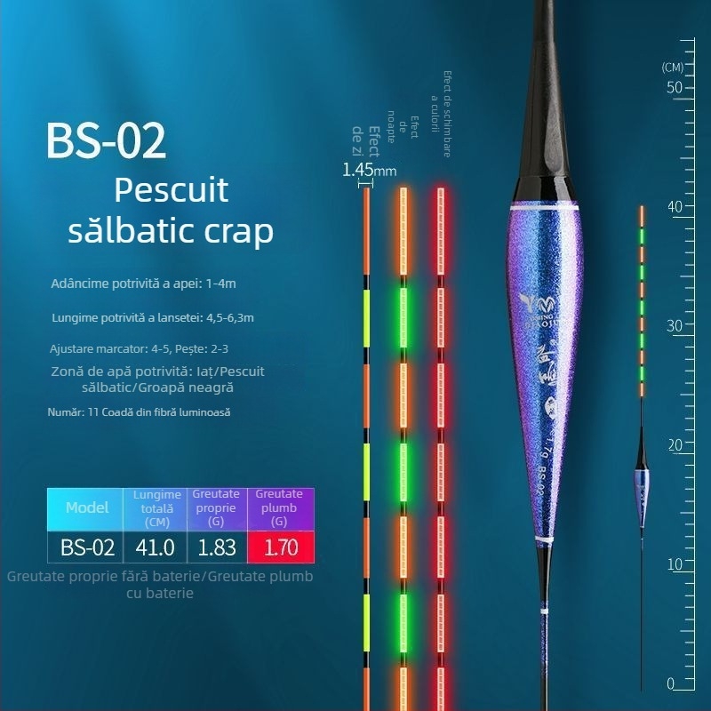 Plută de pescuit cu culoare care se schimbă și iluminare de noapte, corp de cameleon, plută electronică de înaltă sensibilitate, senzor de gravitație, utilizare zi-noapte