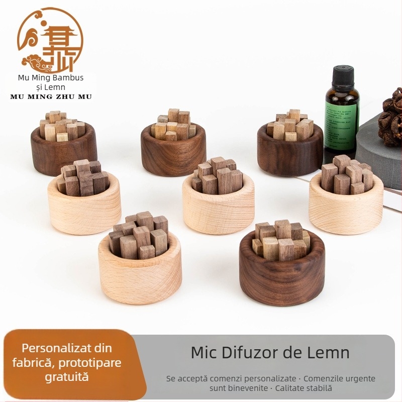Difuzor ornamental din lemn pentru aromaterapie, fără flacără, din fag și nuc negru, pentru mașină și casă