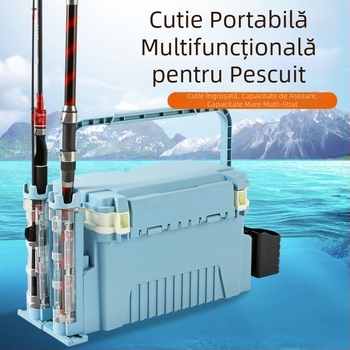 Cutie de pescuit multifuncțională cu suport pentru undițe, cutie de unelte pentru activități în aer liber, capacitate mare