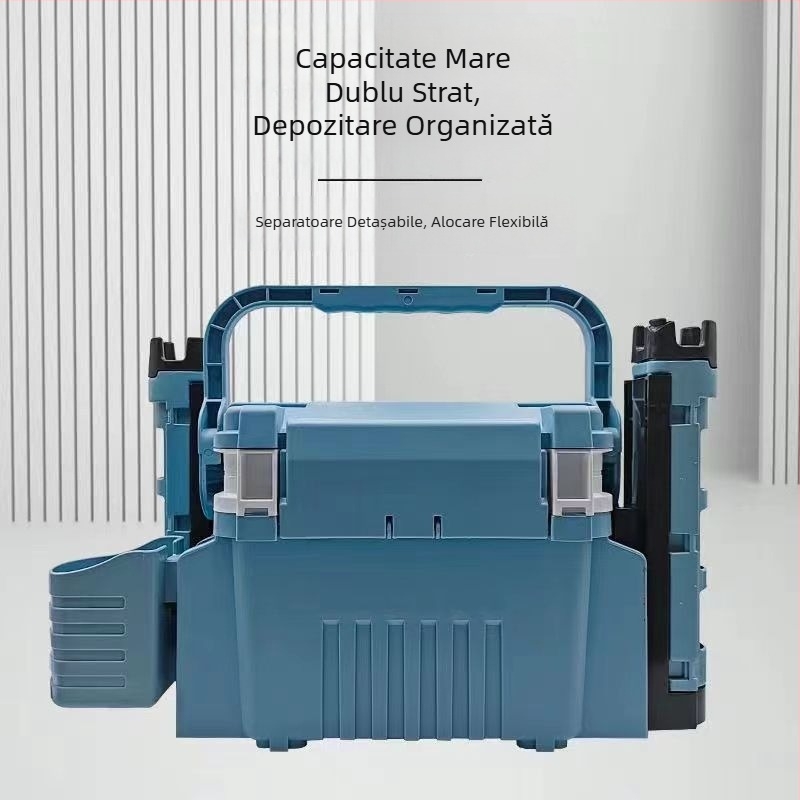 Cutie de pescuit multifuncțională cu suport pentru undițe, cutie de unelte pentru activități în aer liber, capacitate mare