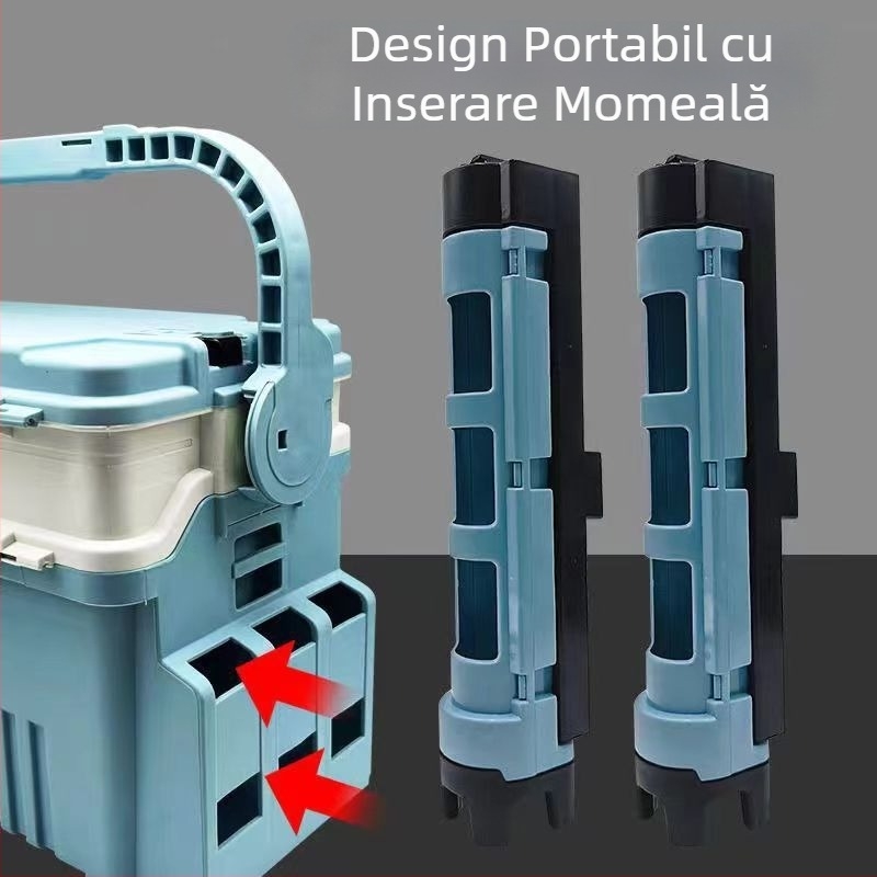 Cutie de pescuit multifuncțională cu suport pentru undițe, cutie de unelte pentru activități în aer liber, capacitate mare