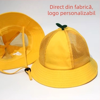 Pălărie galbenă pentru copii, tip bucket, pentru primăvară — protecție solară, margine lată, stil coreean, drăguț și versatil