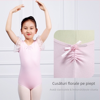 Salopetă de dans fără mâneci pentru copii, unitard de vară, costum de gimnastică, corp de balet roz pudră