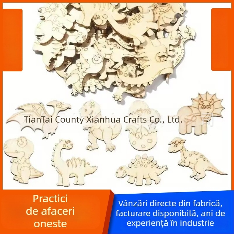 Fragmente din lemn cu temă dinozaur pentru DIY — nefinisate pentru pictură, tăiate cu laser, pandantive din lemn