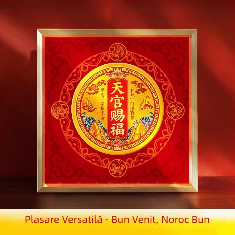 Ornament decorativ din lemn cu ramă aurită: Kirin al Binecuvântării Celeste, ediție nouă, decor modern de înaltă clasă pentru living și birou