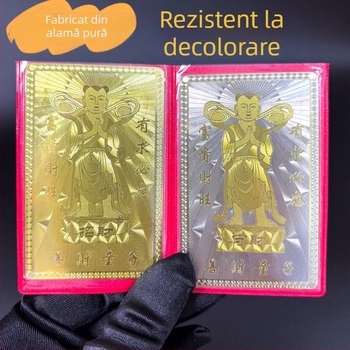 Set de carduri de rugăciune din aur și argint, gravabile, inspirat de zeița Copiilor Bogăției de pe Muntele Putuo.