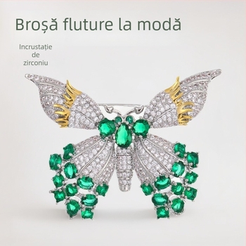 Broșă fluture bicolor, cu zirconiu color, accesoriu de lux pentru ținute versatile