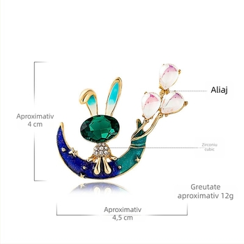 Stil coreean, broșă elegantă pentru palton, cu semilună și iepuraș cristal