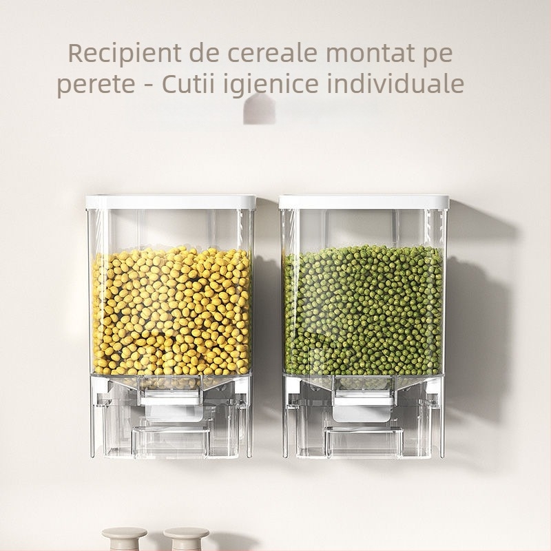 Recipient de depozitare pentru cereale și orez, din plastic, transparent, sigilat, montat pe perete, rezistent la umezeală