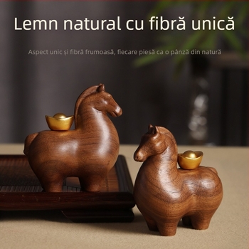 Cal de lemn cu acoperire cu cupru — ornament de birou pentru masă, decor modern pentru living, cadou pentru casa nouă